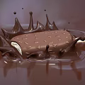 Delicious Chocolate Covered Ice Cream Bar With Nut Toppings And Splashing Chocolate Sauce