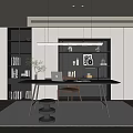 Modern Study Room Interior Design With Writing Desk Bookshelves And Hanging Lights