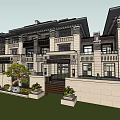 Modern Townhouse Exterior Design With Stone Facade Balconies And Courtyard Greenery