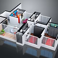 Modern House Floor Plan With Living Room Kitchen Bedroom Furniture Glass Partitions And Colorful Decor