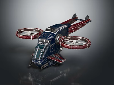 Futuristic Space Exploration Vehicle With Dual Red Propellers And Blue Metallic Exterior Design 3d model