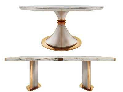 Modern Marble Dining Table With Gold Metal Base And Elegant Contemporary Design 3d model