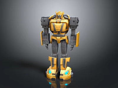 Yellow And Gray Robot Toy With Glowing Blue Parts And Mechanical Structure 3d model