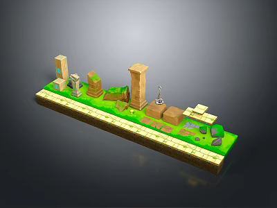 Ancient Ruin Scene Components With Stone Pillars Grass Stone Path And Blocks 3d model