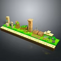 Ancient Ruin Scene Components With Stone Pillars Grass Stone Path And Blocks