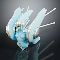 Light Blue Fantasy Character With Winged Structure Golden Accents And Antennae 3D Art Design