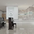 Modern Musical Instrument Store With Acoustic Guitars And Black Grand Pianos