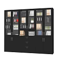 Gray Office Cabinet With Glass Doors Drawers And Organized Files Books Plant