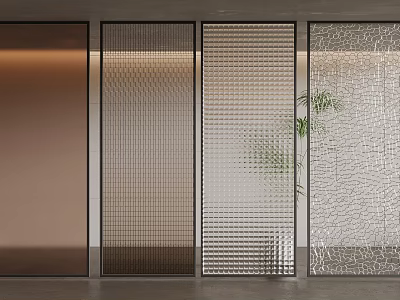 Modern Partition Screens With Textured Glass Mesh And Wavy Patterns And Green Plant 3d model