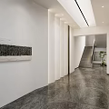 Modern Front Desk Reception Corridor With Marble Floor White Walls Staircase Greenery And Decorative Painting