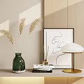 Decorative Ornament Combination With Green Vase Pampas Grass Books Diffuser Abstract Art And Gold Lamp