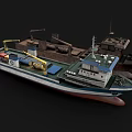 Blue White Marine Ship With Deck Equipment and Cabin Structure Design 3d model