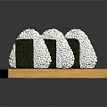 Three Sushi Rolls On Wooden Tray With Rice And Seaweed Wrap
