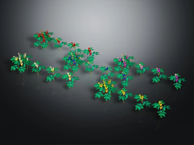 Colorful Decorative Plants With Green Leaves And Red Yellow Purple Blue Flowers In Natural Arrangement 3d model