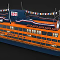 Orange Ferry With Decorative Banners And Signage
