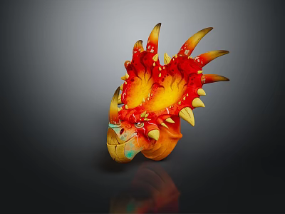 Fantasy Game Movie Dragon Head Character With Red Yellow Flame Spiked Horns Design 3d model