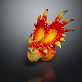 Fantasy Game Movie Dragon Head Character With Red Yellow Flame Spiked Horns Design