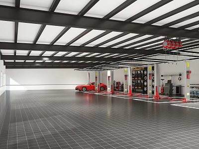 Bright Spacious Modern 4S Store Auto Maintenance Workshop With Complete Professional Vehicle Service Equipment 3d model