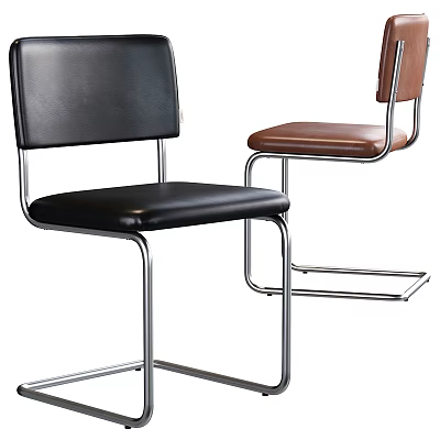 Modern Leisure Chairs Black And Brown Leather Upholstered With Metal Frame Minimalist Design For Living Space 3d model