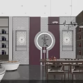 Elegant Front Desk Reception Interior With Purple Walls Curved Design Decorative Plant And Marble Floor