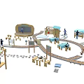 Kindergarten Outdoor Play Area With Wooden Structures Train Tracks And Interactive Activity Zones