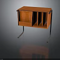 Modern Orange Wooden Side Table With Metal Legs And Storage Compartments