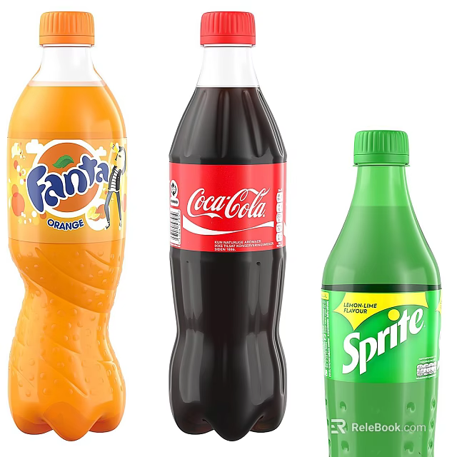 Popular Carbonated Soft Drinks Including Fanta Coca Cola And Sprite Bottles 3d model 