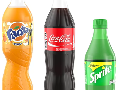 Popular Carbonated Soft Drinks Including Fanta Coca Cola And Sprite Bottles 3d model