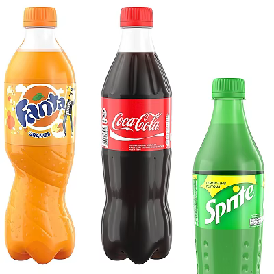 Popular Carbonated Soft Drinks Including Fanta Coca Cola And Sprite Bottles 3d model
