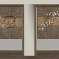 Japanese Style Double Woven Doors With Plum Blossoms And Bird Decorations