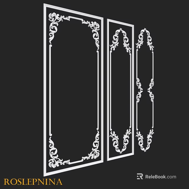 White Decorative Frame Components With Intricate Ornate Patterns On Black Background 3d model 