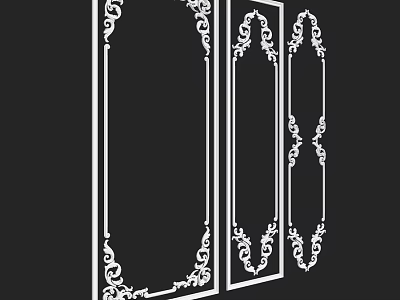 White Decorative Frame Components With Intricate Ornate Patterns On Black Background 3d model