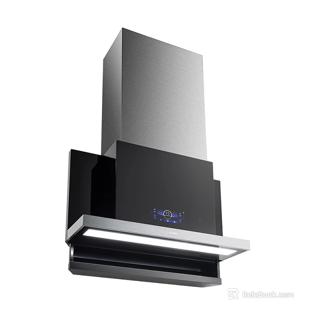 Modern Kitchen Range Hood With Black Stainless Steel Design And LED Lighting 3d model 