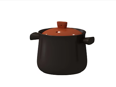 Black Kitchen Cooking Pot With Brown Lid And Two Side Handles 3d model
