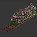 Vintage Steam Train Model With Red Accents On Wooden Tracks And Metal Carriage Design