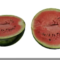 Fresh Ripe Watermelon Halves With Red Flesh Black Seeds And Green Rind