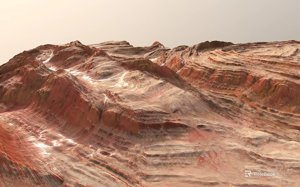 Stunning Layered Red Orange Mountain Landscape with Natural Geological Textures and Terrain 3d model 
