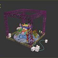 Game Movie Character In Metal Frame Structure With Red Figures And White Blocks