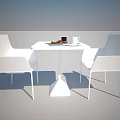 Modern Minimalist Dining Table Set With White Square Table And Two Chairs 3d model
