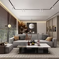 Modern Dining Living Room Interior With White Table Black Chairs Pendant Light And Large Windows