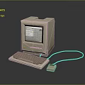 Vintage Desktop Computer With Monitor Keyboard And Wired Mouse On Dark Surface