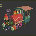 Vintage Toy Train With Red Locomotive Black Chimney Gold Bell Wheels And Green Carriage