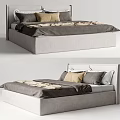 Modern Upholstered Double Bed With Gray Frame Soft Bedding And Decorative Pillows 3d model
