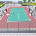 Kindergarten Outdoor Tennis Court With Fenced Area Lampposts And Green Playground