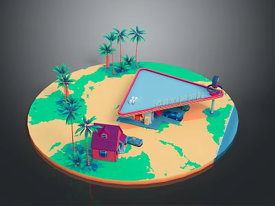 Miniature Globe Shaped Scene With Palm Trees Red Roof House Gas Station And Car 3d model