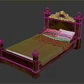 Classic Wooden Bed With Carved Headboard Column Design Brown Quilt Red Blanket And White Pillows