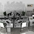 Organized Modern Office Desk Workstations With Cubicles Office Chairs Computers And Filing Cabinets