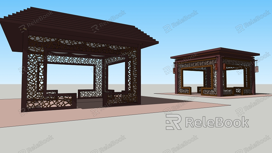 New Chinese Style Pavilion Landscape Wall model