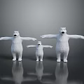 Three Polar Bear Models in Different Sizes with Arms Outstretched against Gray Background with Reflections 3d model