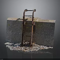 Concrete Block Structure With Rusted Metal Ladder And Surrounding Small Stones
